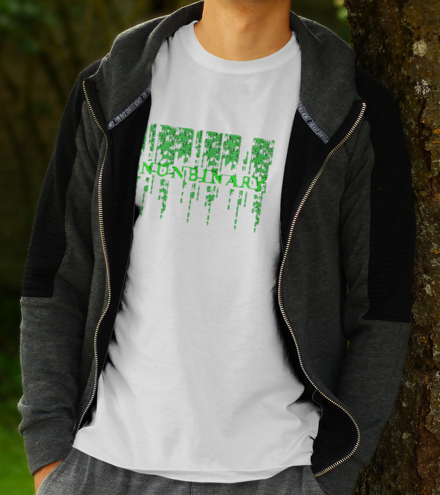 Non Binary Code Matrix-Inspired Green Text T-Shirt