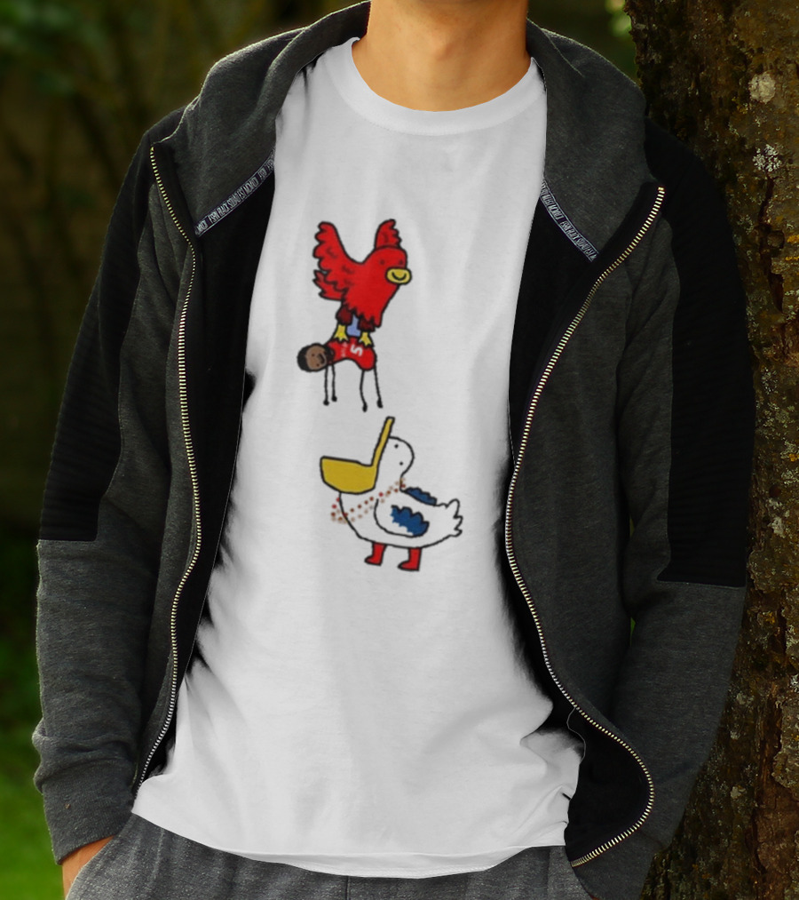 Atlanta Hawks Trade Dejounte Murray Featuring Cartoon Red Hawk Flying Over Pelican T-Shirt