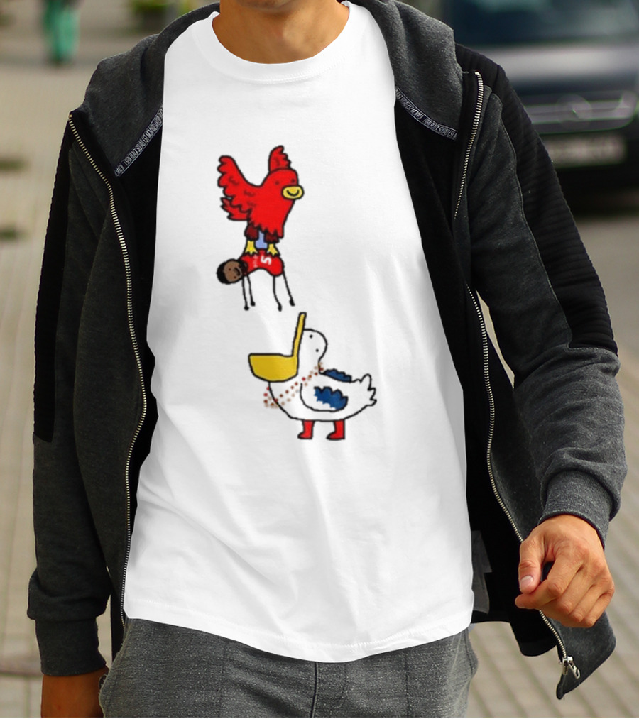 Atlanta Hawks Trade Dejounte Murray Featuring Cartoon Red Hawk Flying Over Pelican T-Shirt