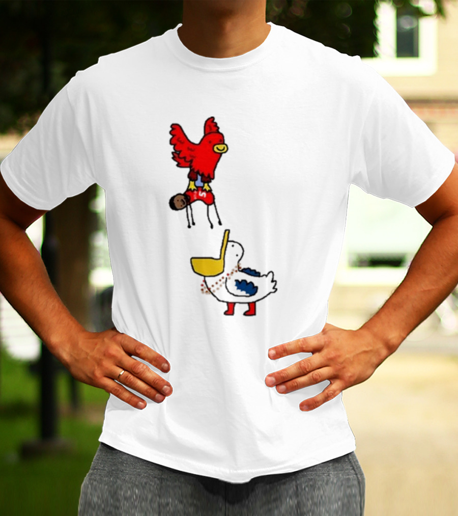 Atlanta Hawks Trade Dejounte Murray Featuring Cartoon Red Hawk Flying Over Pelican T-Shirt