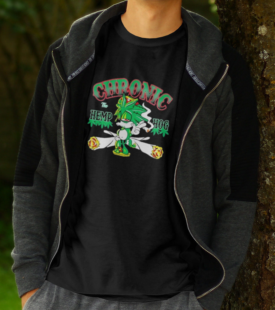 Chronic The Hemp Hog Smoking Cannabis Leaves Humor T-Shirt