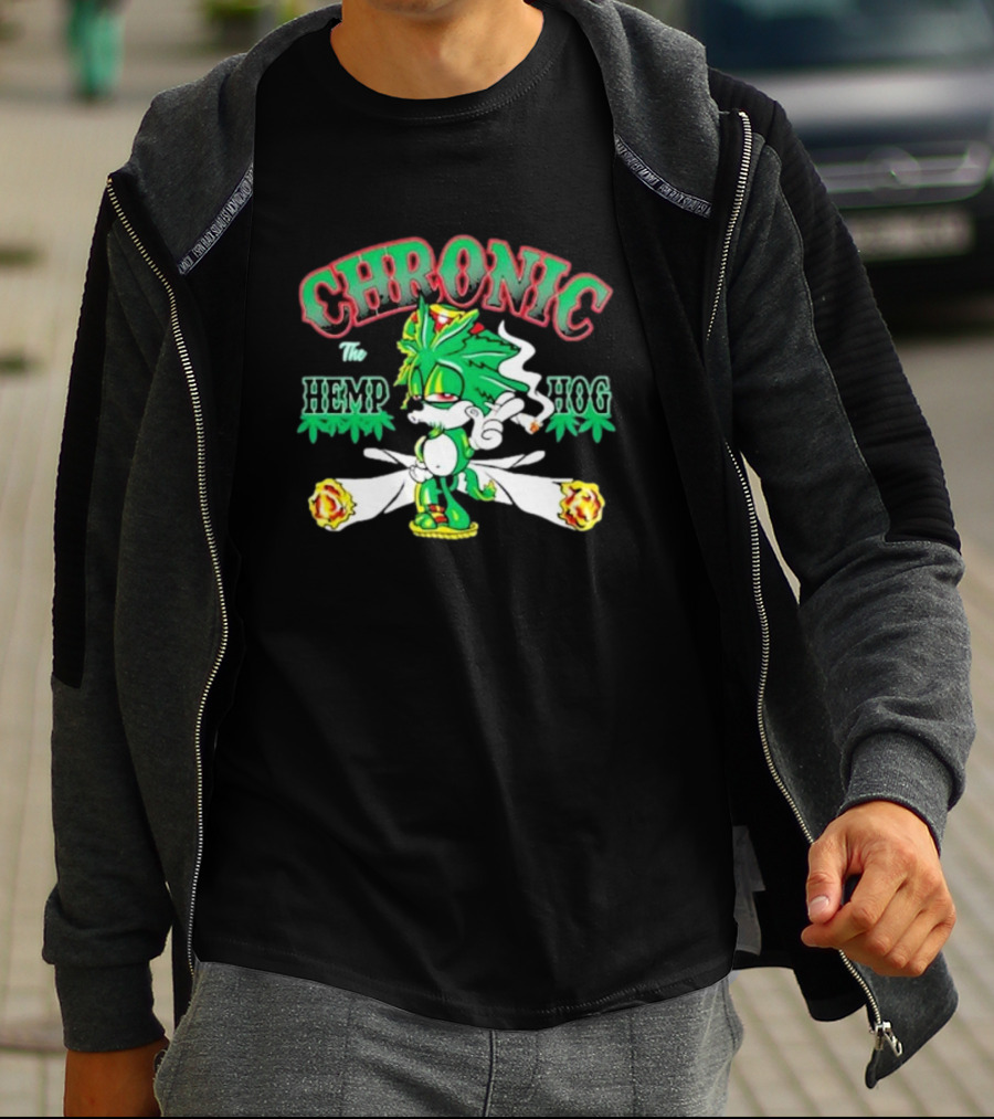 Chronic The Hemp Hog Smoking Cannabis Leaves Humor T-Shirt