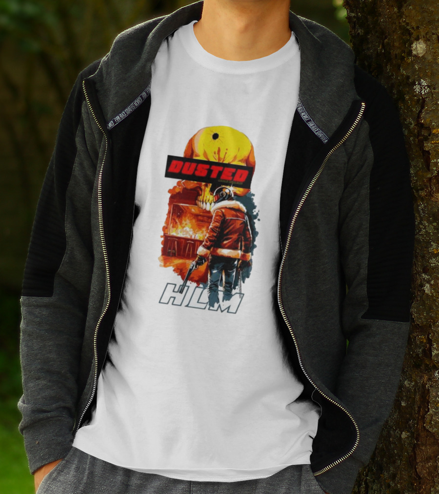 Dusted Miami Burnine Hlm Flame Skull Pilot Jacket Guns T-Shirt