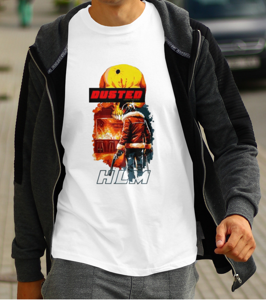 Dusted Miami Burnine Hlm Flame Skull Pilot Jacket Guns T-Shirt