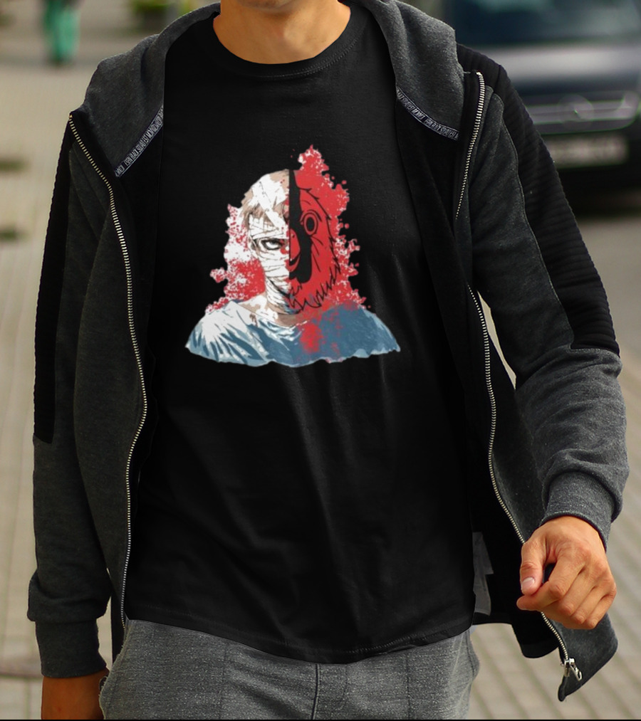 Hospital Jacket Escape Graphic Red Splatter Masked Face T-Shirt