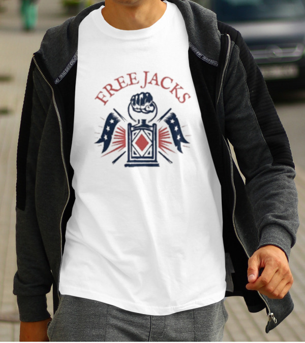 Free Jacks Fist With Stars And Flags Rugby Emblem New England T-Shirt