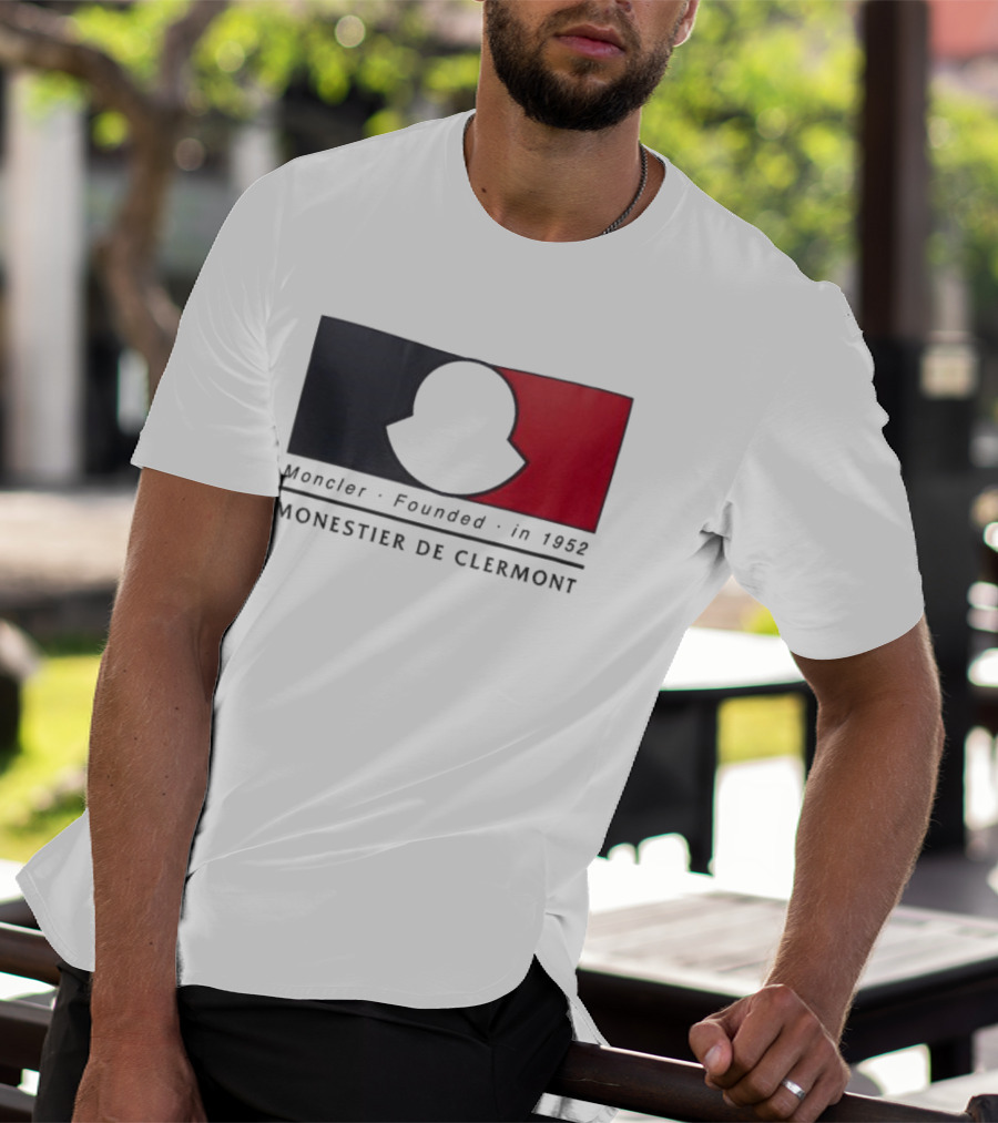 Moncler Founded In 1952 Monestier De Clermont Sky Blue Logo Black Red T-Shirt