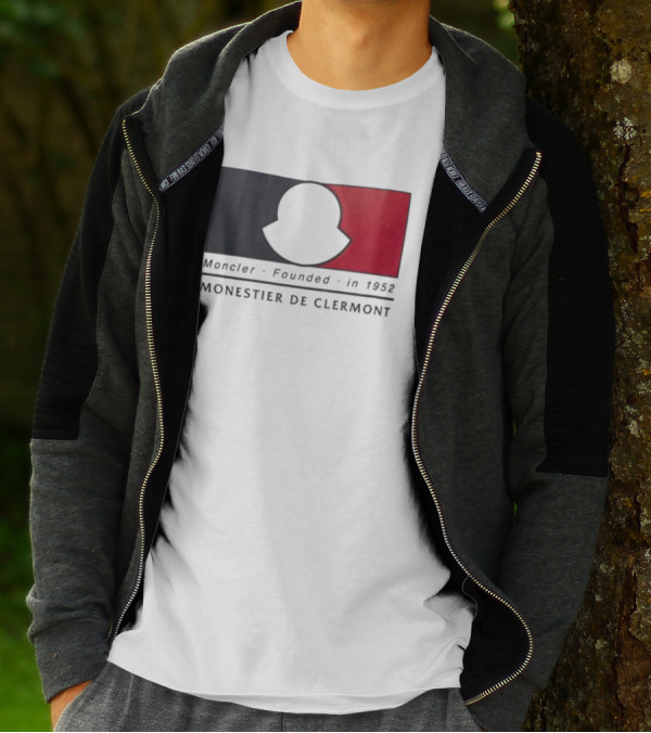 Moncler Founded In 1952 Monestier De Clermont Sky Blue Logo Black Red T-Shirt