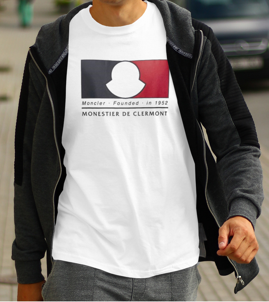 Moncler Founded In 1952 Monestier De Clermont Sky Blue Logo Black Red T-Shirt