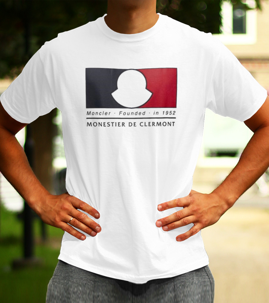 Moncler Founded In 1952 Monestier De Clermont Sky Blue Logo Black Red T-Shirt