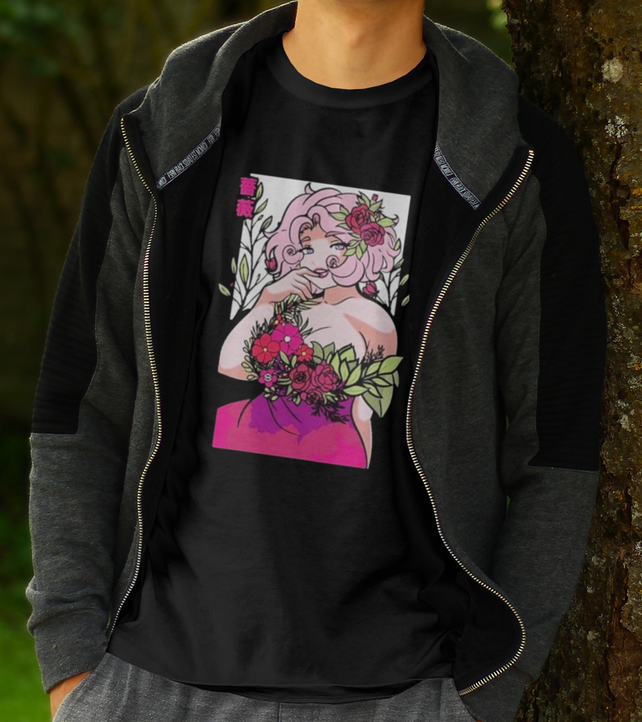 Ph1lza Game Supp Floral Anime Character T-Shirt