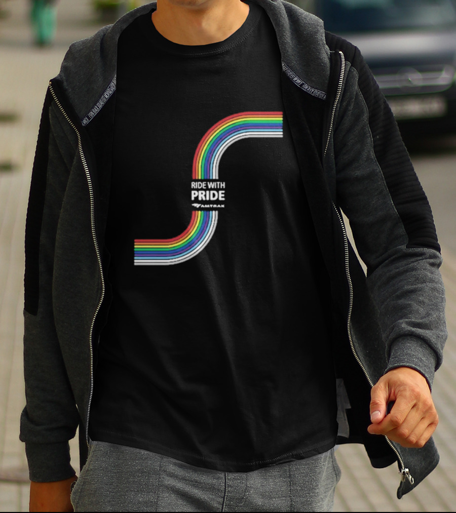 Ride With Pride Amtrak Rainbow Curve T-Shirt