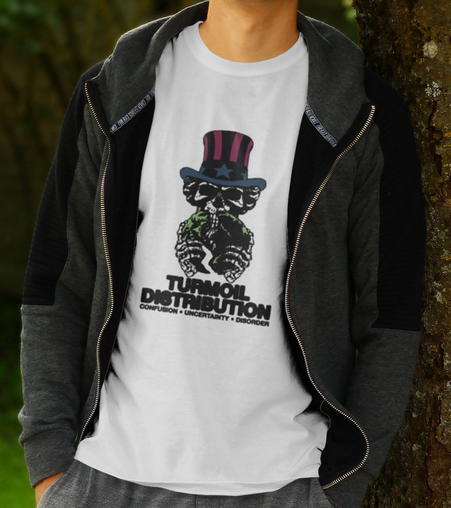 Turmoil Distribution Uncle Sam Confusion Uncertainty Disorder Skulls Earth T-Shirt