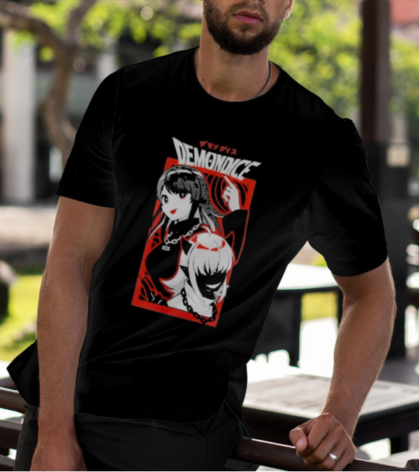 DEMONDICE Anime Style Red And White Character Design Chains T-Shirt