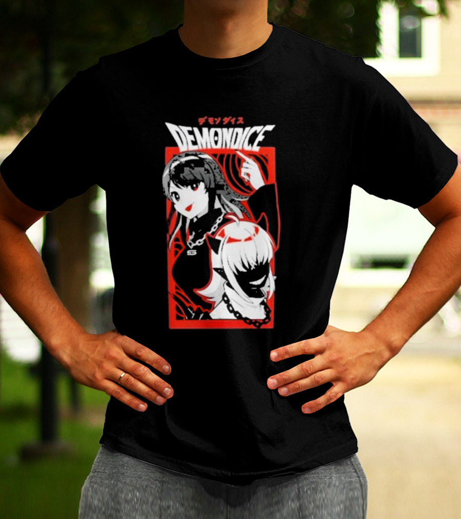 DEMONDICE Anime Style Red And White Character Design Chains T-Shirt