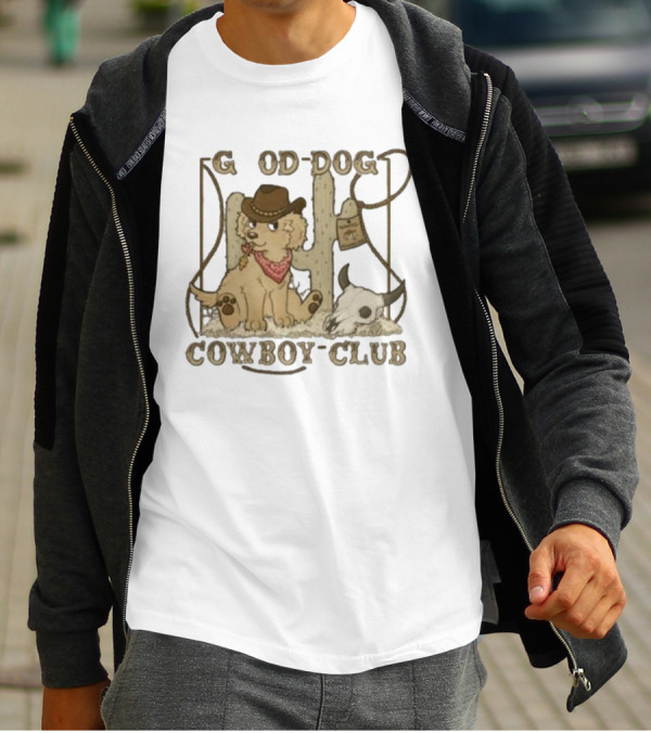 Good Dog Cowboy Club Cute Puppy With Bandana And Cowboy Hat In Western Scene T-Shirt