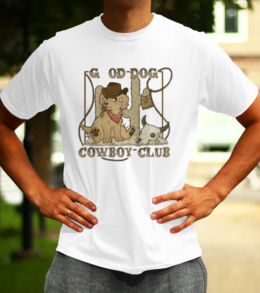 Good Dog Cowboy Club Cute Puppy With Bandana And Cowboy Hat In Western Scene T-Shirt