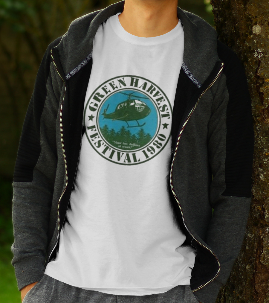 Green Harvest Festival Crazy Helicopter Forest Scene T-Shirt