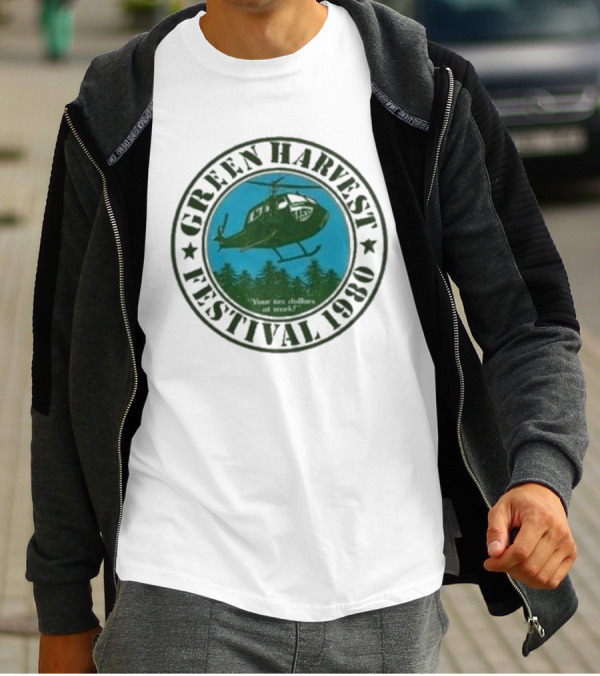 Green Harvest Festival Crazy Helicopter Forest Scene T-Shirt