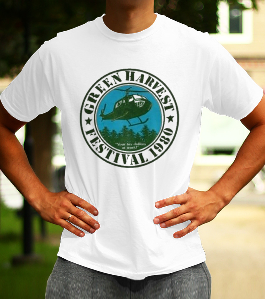 Green Harvest Festival Crazy Helicopter Forest Scene T-Shirt