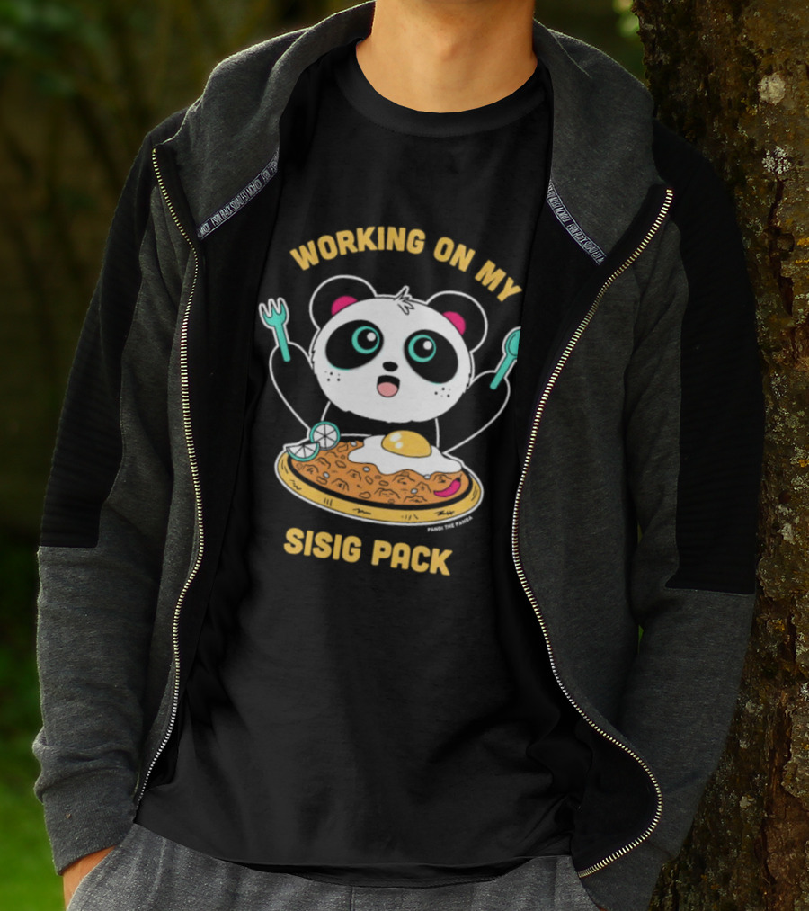 Pandi The Panda Enjoying Sisig Delight With Utensils And Egg T-Shirt