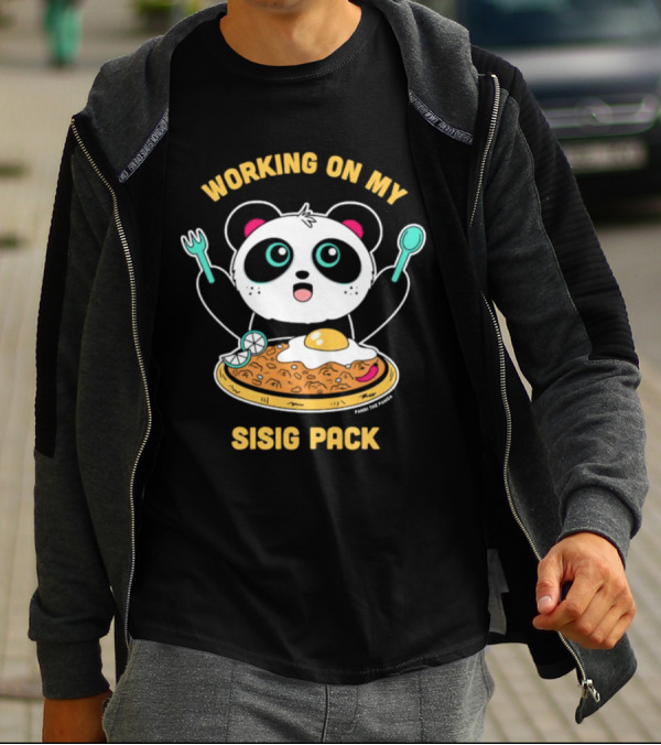 Pandi The Panda Enjoying Sisig Delight With Utensils And Egg T-Shirt