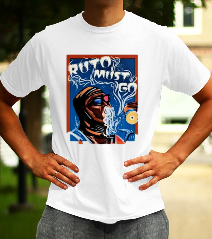 Ruto Must Go Bold Illustration With Smoking Character T-Shirt