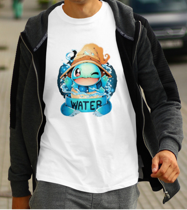 Squirtle Wizard Water Winking Blue Hat T-Shirt