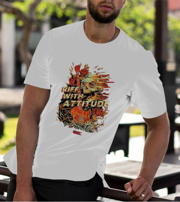 Nuclear Blast Records Riff With Attitude Skull Guitar Roses T-Shirt