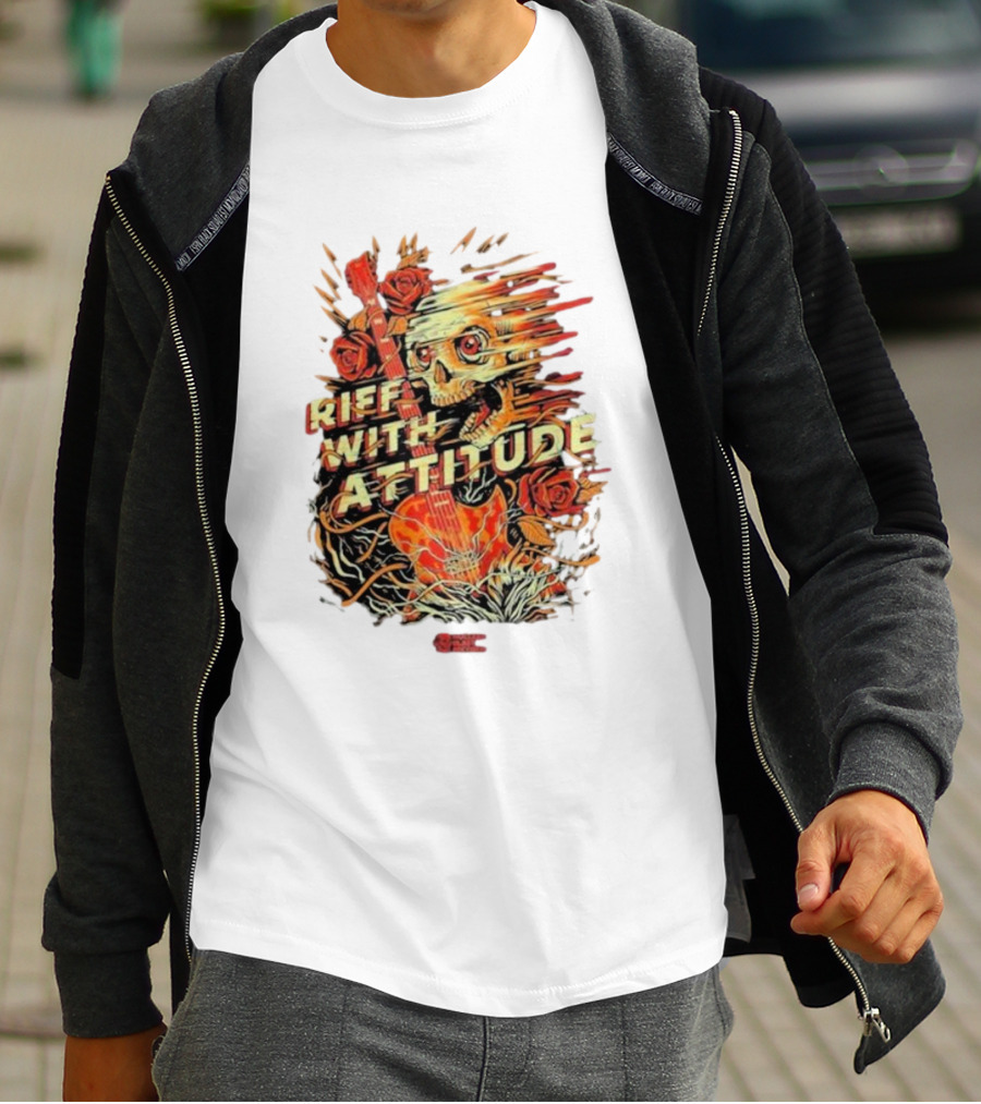 Nuclear Blast Records Riff With Attitude Skull Guitar Roses T-Shirt