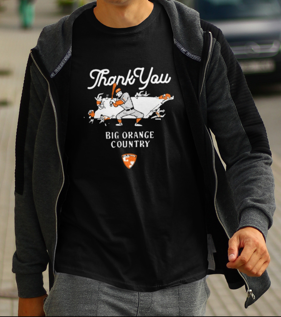 Thank You Big Orange Country Baseball Icon Map Player With Helmet And Bat T-Shirt