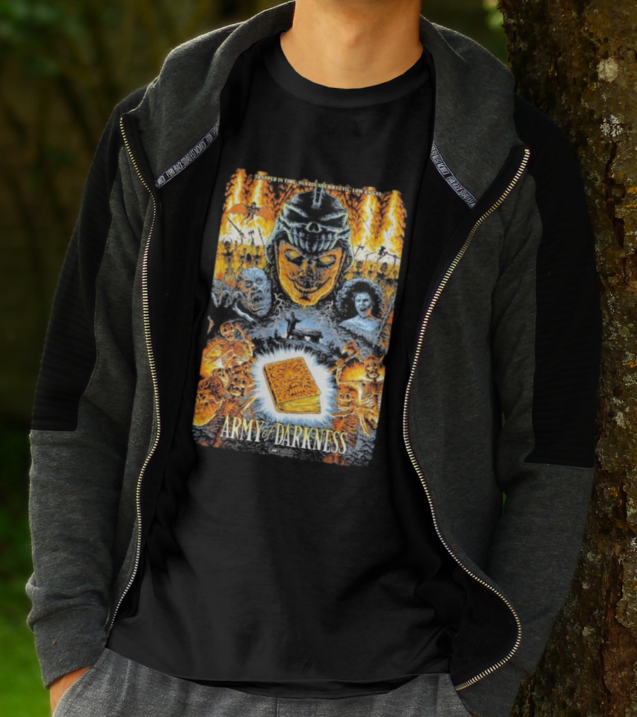 Trapped In Time Surrounded By Evil Low On Gas Army Of Darkness Necronomicon Evil Dead Horror Collage T-Shirt