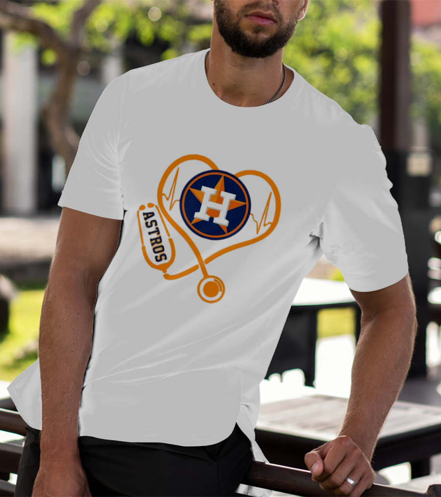 Heartbeat Nurse Love Houston Astros Stethoscope T-Shirt