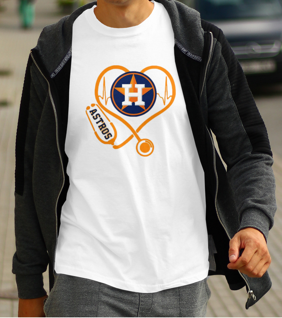 Heartbeat Nurse Love Houston Astros Stethoscope T-Shirt