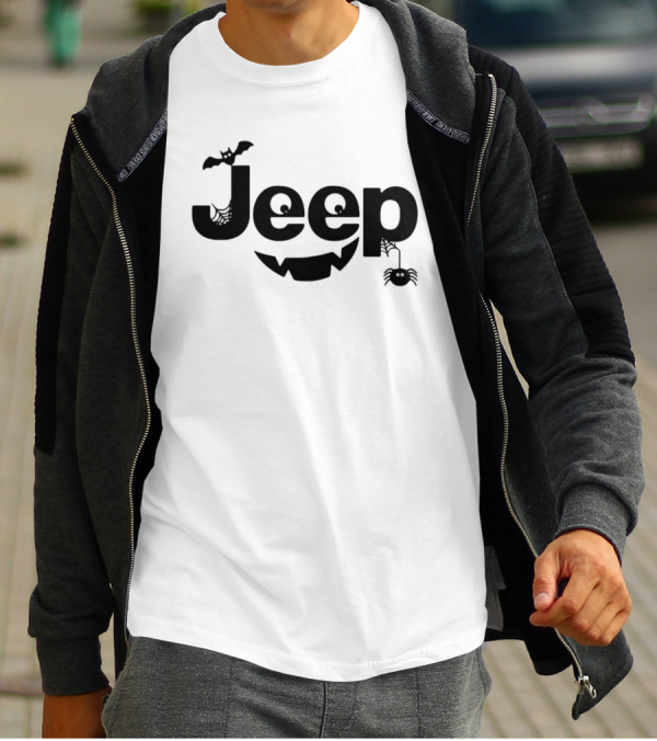 Halloween Jeep Logo With Bat, Spider, And Web Elements T-Shirt