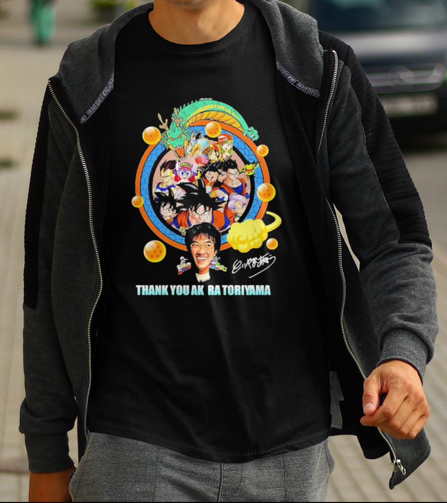 Thank You Akira Toriyama Dragon Ball Characters And Shenron With Dragon Balls T-Shirt