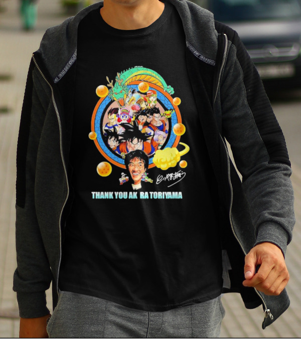 Thank You Akira Toriyama Dragon Ball Characters And Shenron With Dragon Balls T-Shirt
