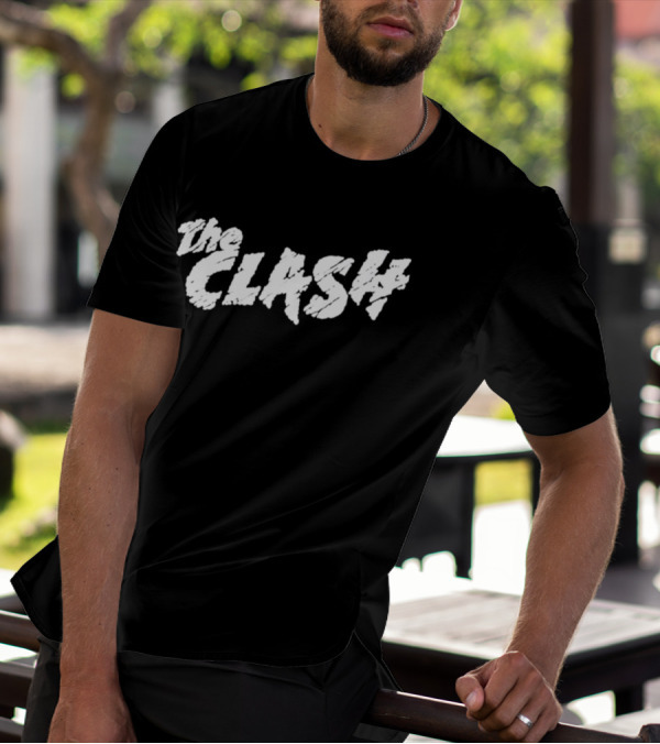 The Clash Logo Text In Distressed White T-Shirt