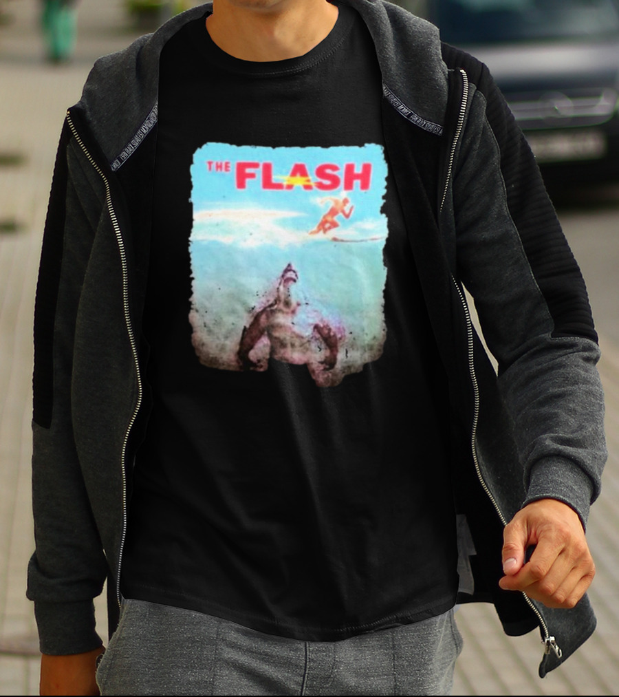 The Flash Running Above King Shark In Ocean T-Shirt