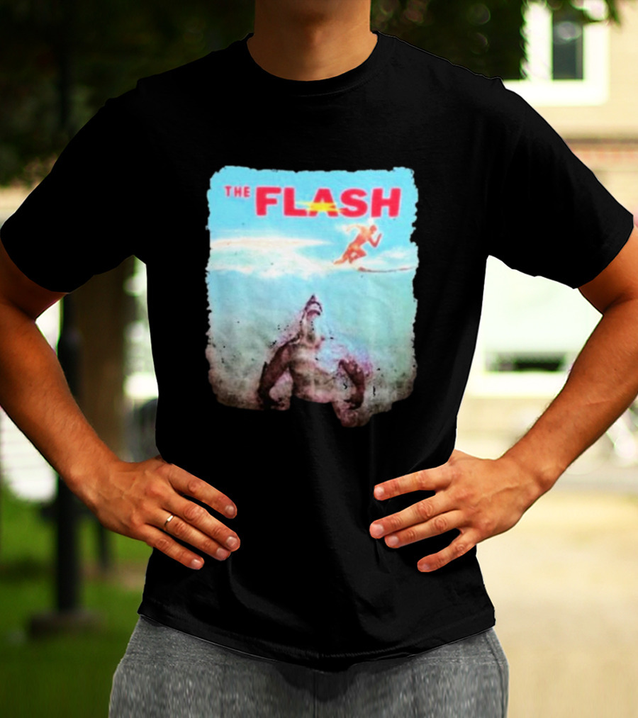 The Flash Running Above King Shark In Ocean T-Shirt