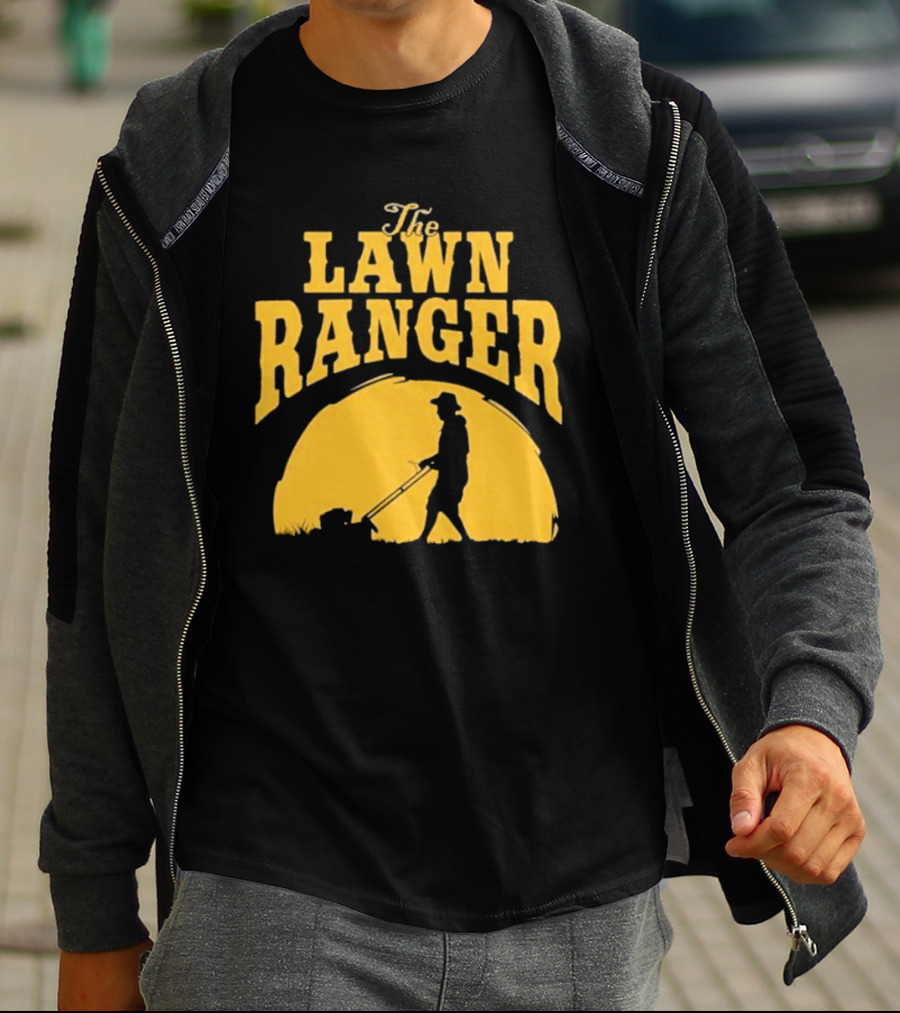 The Lawn Ranger Mower Silhouette Against Setting Sun T-Shirt