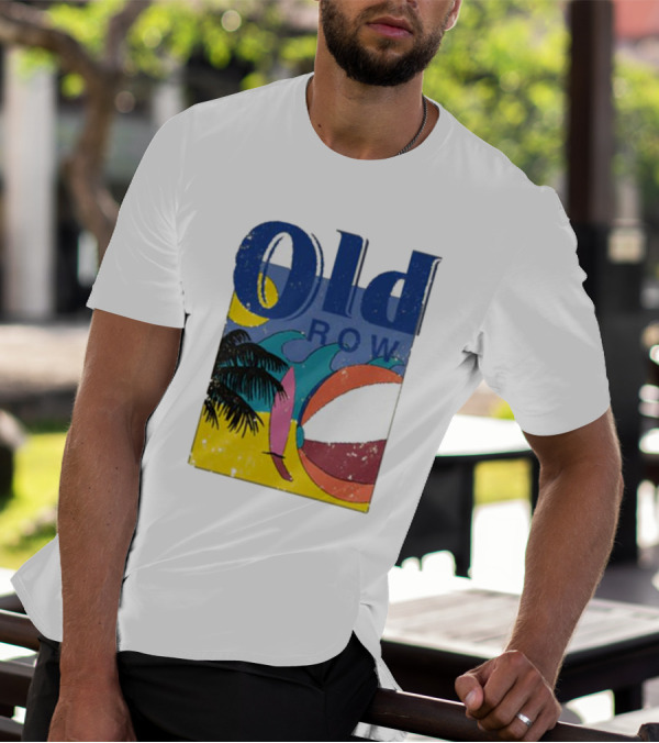 Old Row Beach Scene With Palm Trees And Beach Ball T-Shirt