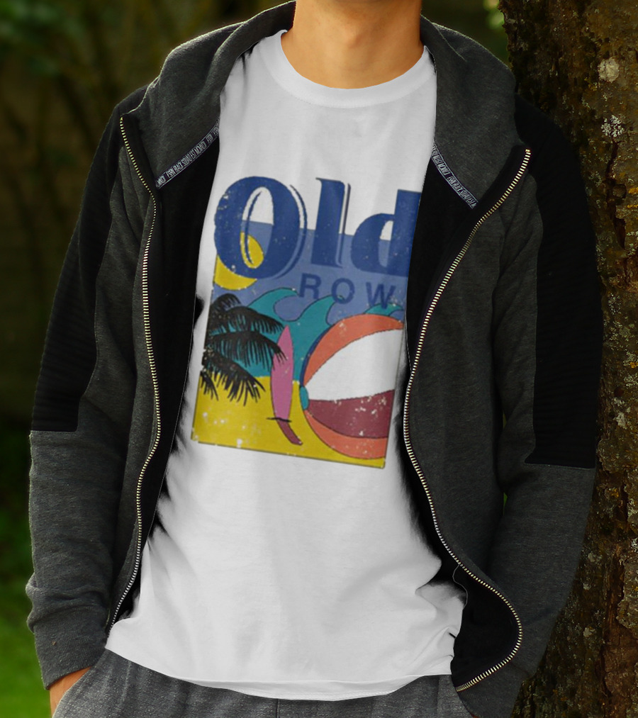 Old Row Beach Scene With Palm Trees And Beach Ball T-Shirt