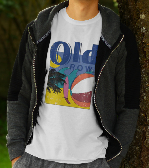 Old Row Beach Scene With Palm Trees And Beach Ball T-Shirt