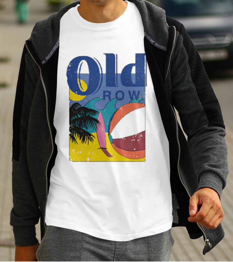 Old Row Beach Scene With Palm Trees And Beach Ball T-Shirt