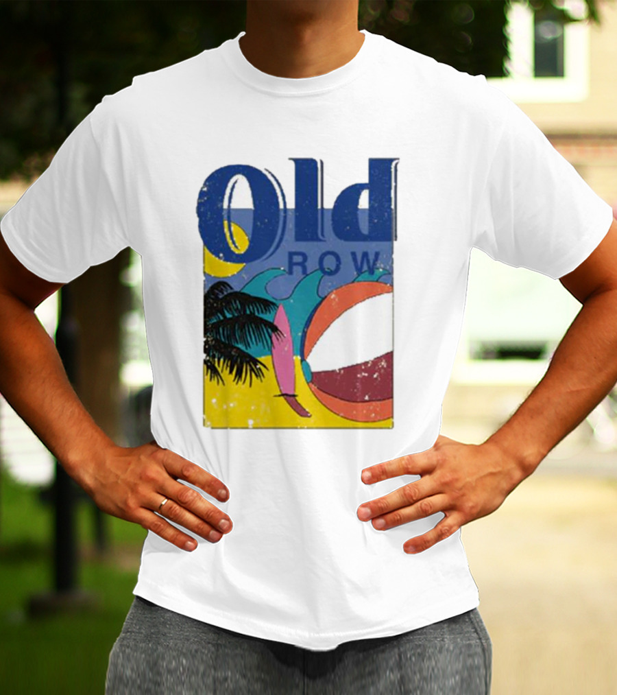 Old Row Beach Scene With Palm Trees And Beach Ball T-Shirt