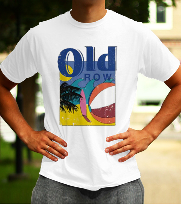 Old Row Beach Scene With Palm Trees And Beach Ball T-Shirt