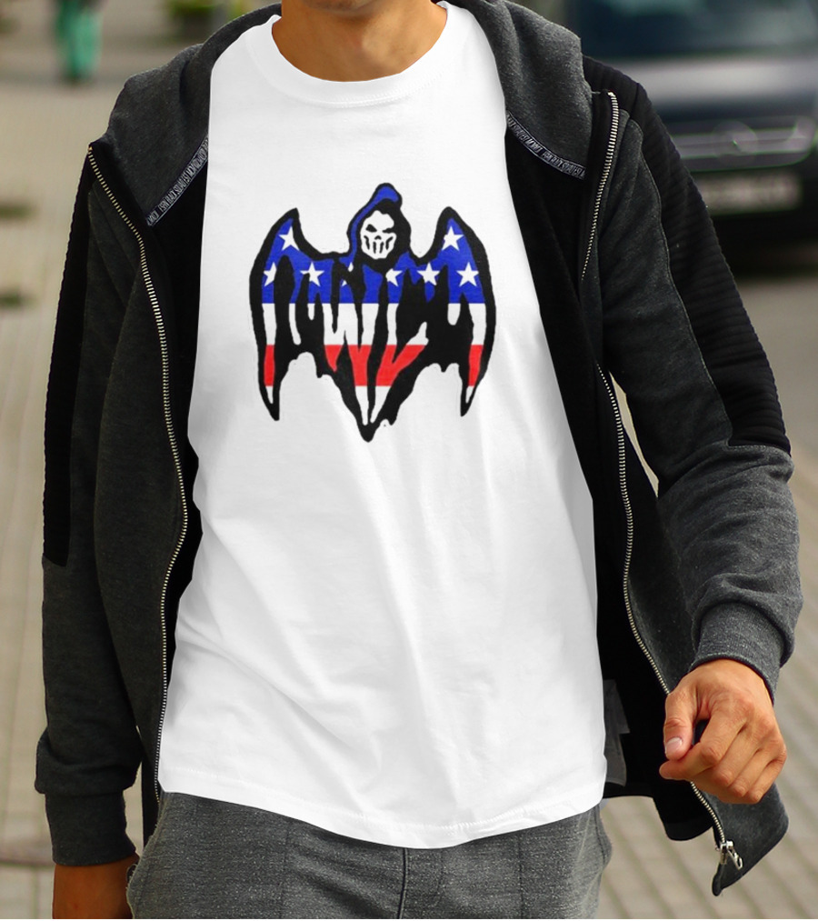 Warren Lotas Patriotic Stars And Stripes Winged Skull T-Shirt