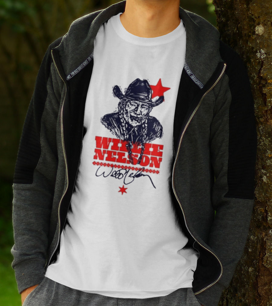 Willie Nelson Woodcut Cowboy Hat Red Star T-Shirt