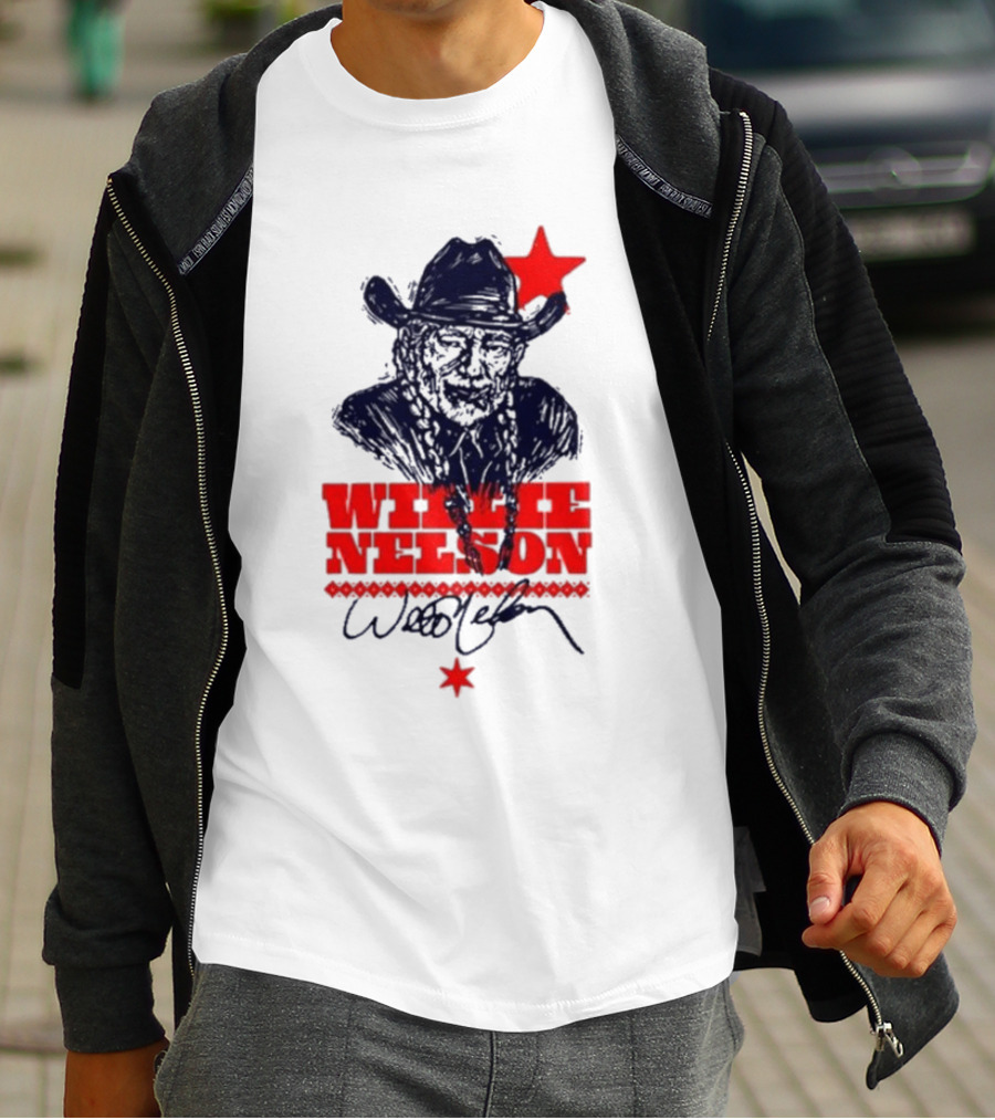 Willie Nelson Woodcut Cowboy Hat Red Star T-Shirt